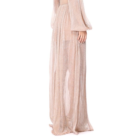 Nude sheer detail long sleeve belted Elegant Dress - Picture 6 of 7